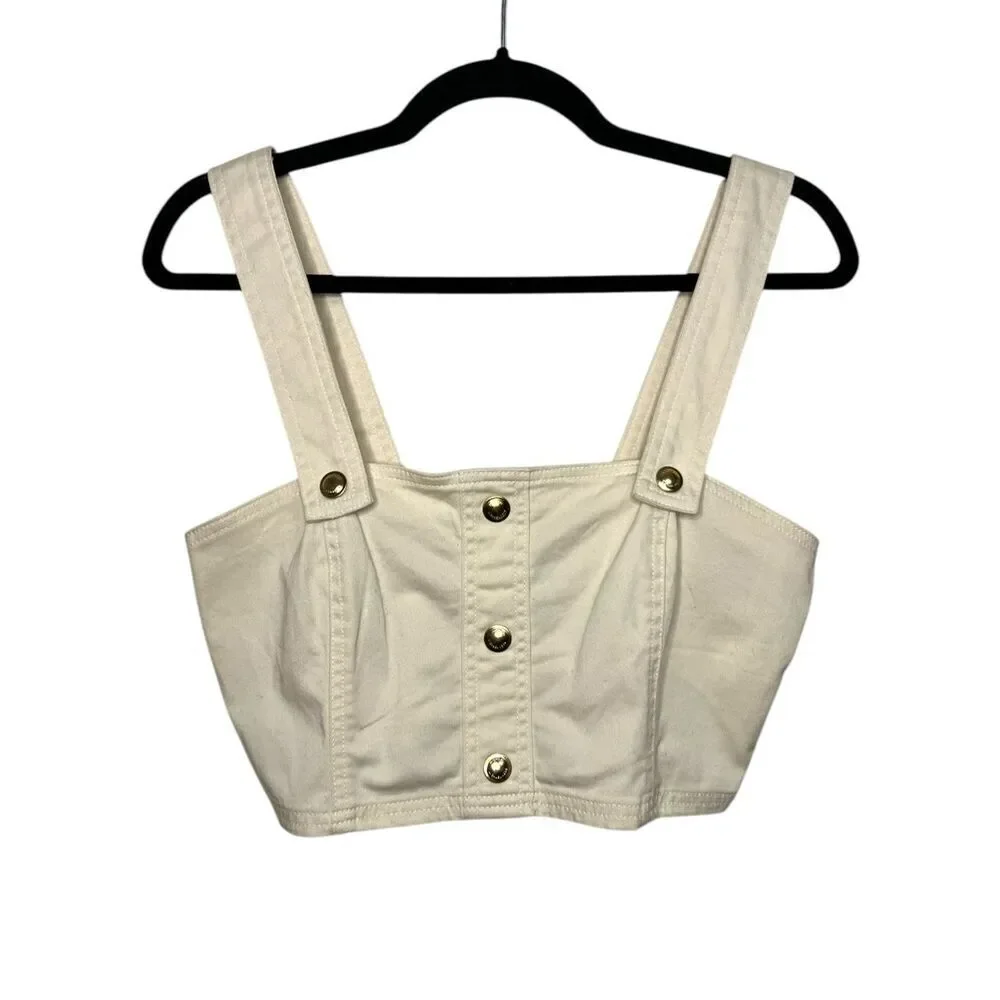 Michael Kors‎ Women’s Small Denim Crop Top Cream Button Front